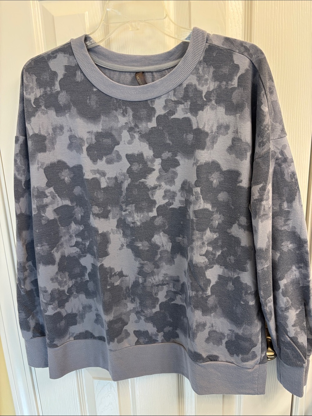 Women’s Mondetta Floral-Print Crewneck Knit Top- Slate Blue, Size L